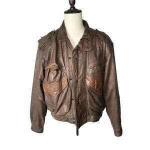 Adventure Bound Originals Mens Brown Leather‎ Bomber Jacket Thinsulate Lined XL